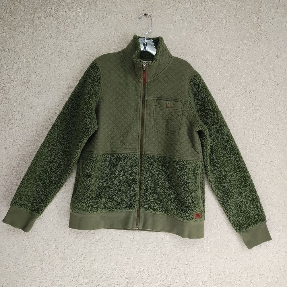 L.L.Bean Fleece Jacket Womens S Olive Sherpa Quilted Full Zip Chest Pocket